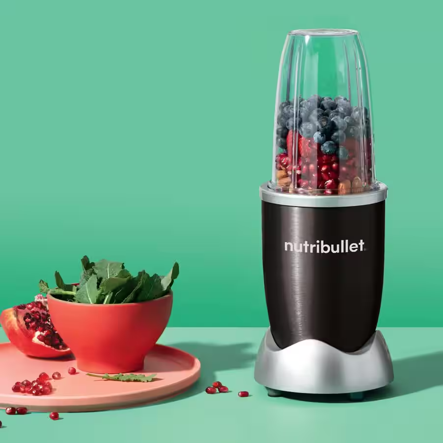 nutribullet personal blender filled with smoothie ingredients