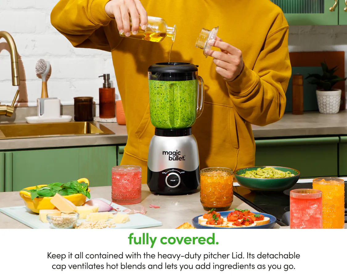 magic bullet Full-Sized Blender with description of full coverage capabilities