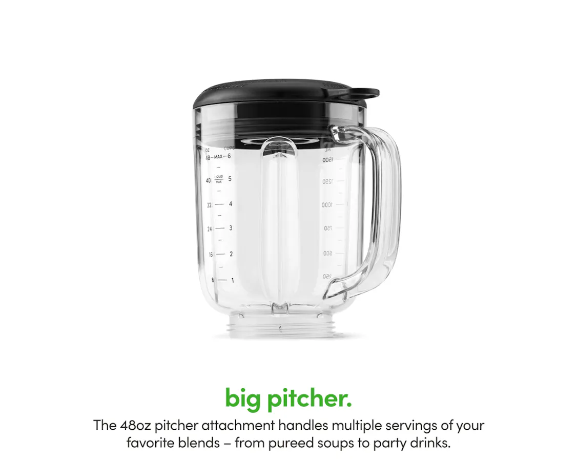 Close-up of magic bullet Combo Blender big pitcher on a white background