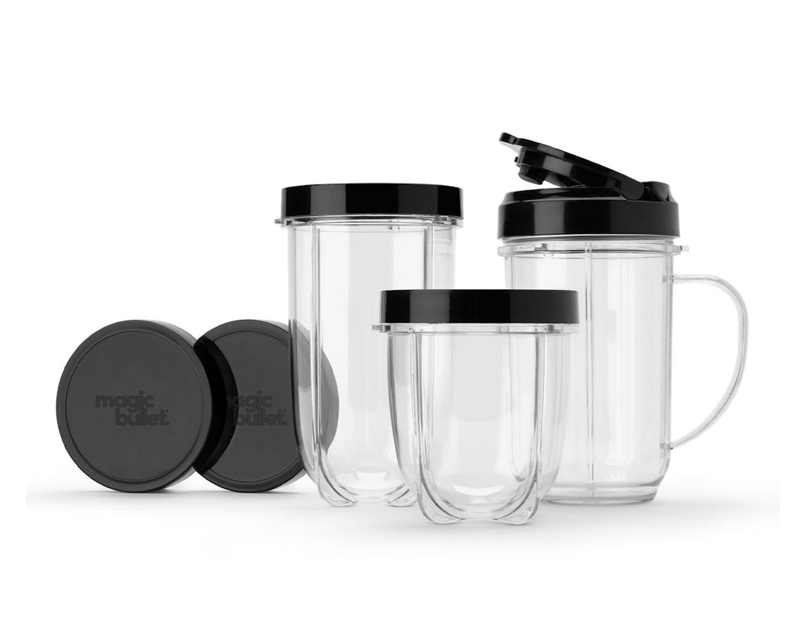 magic bullet black cups and lids on a white background