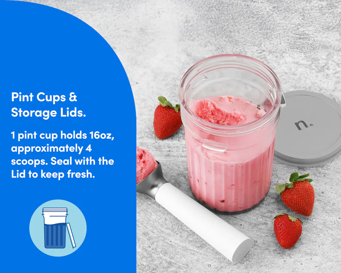 nutribullet Chill Ice Cream Maker with pint cups and storage lids for easy portioning and freshness
