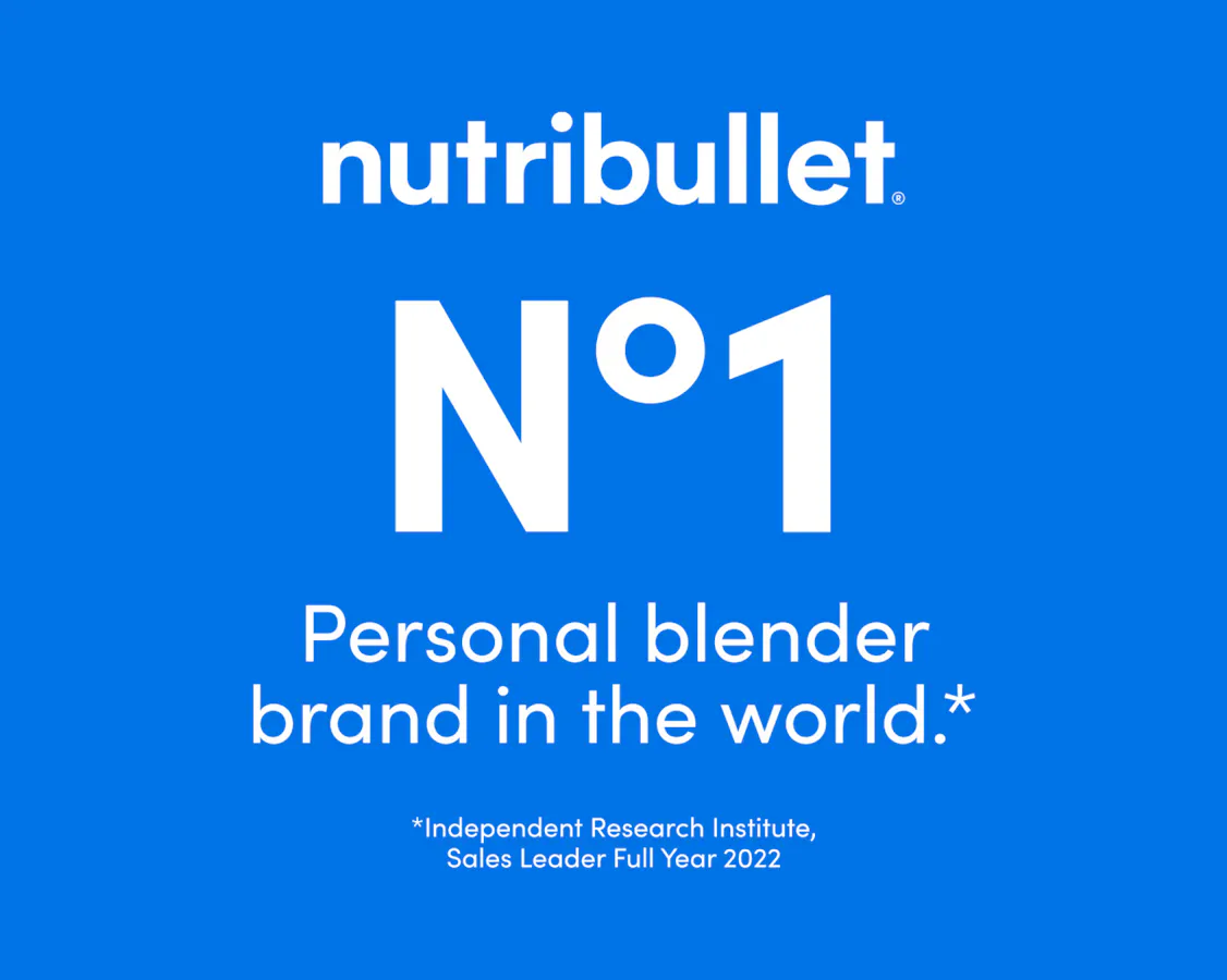 A blue background features white text that reads: "nutribullet - no 1 personal blender brand in the world"