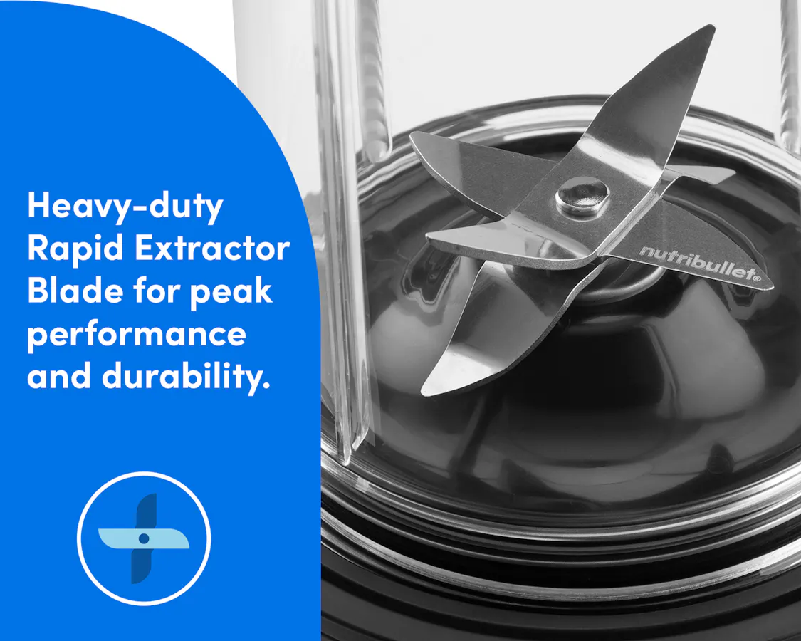 Close-up of nutribullet Turbo blender heavy-duty rapid extractor blade model designed for peak performance and durability