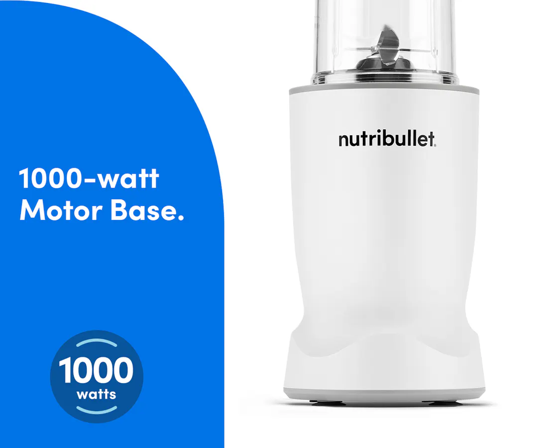 Close-up view of the Matte White nutribullet Turbo blender 1000-watt motor base for high-performance blending