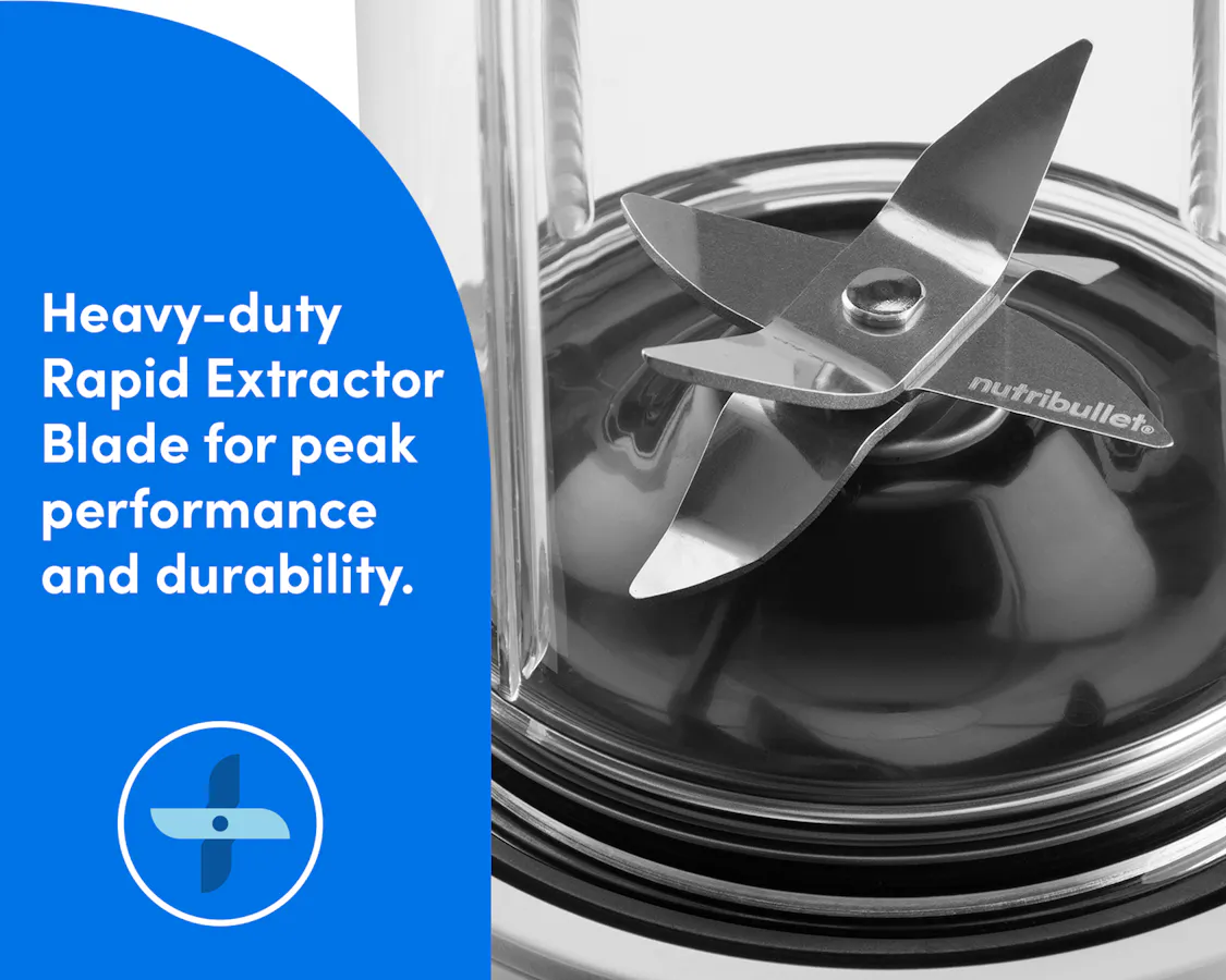Close-up of nutribullet Turbo blender heavy-duty rapid extractor blade model designed for peak performance and durability