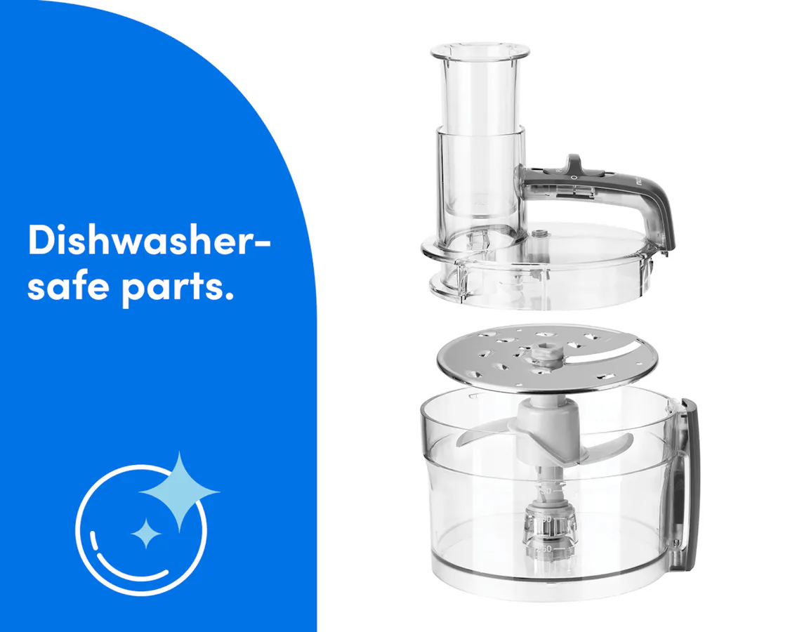 Disassembled parts of the nutribullet Limitless Food Processor shown ready for dishwasher cleaning.