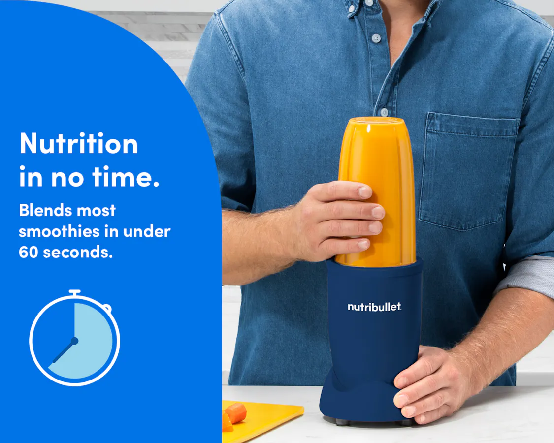 A man blends an orange smoothie in the nutribullet Pro.