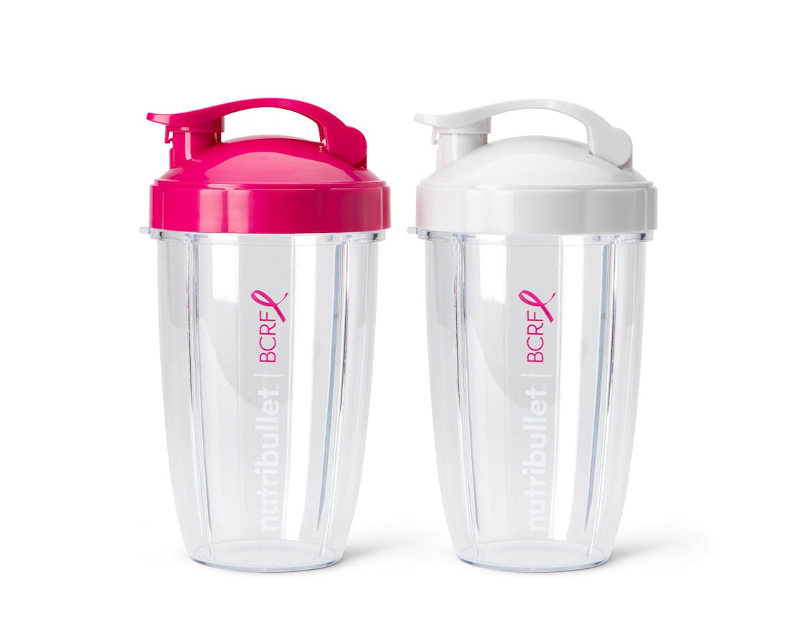 Two clear 24oz To-Go Cups, one with pink lid, one with white lid