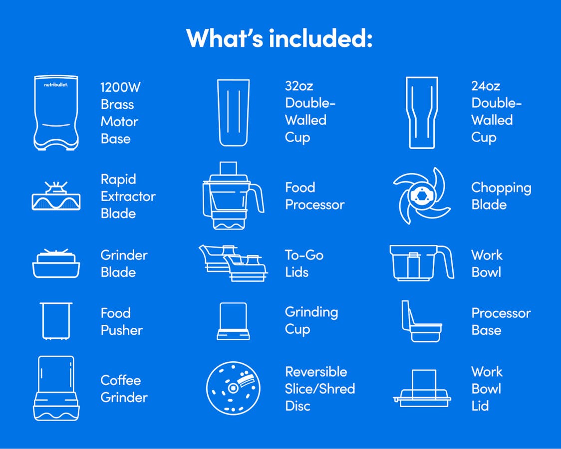 Diagram of items included with the nutribullet Ultra Plus, showing line drawings and labels for each component.