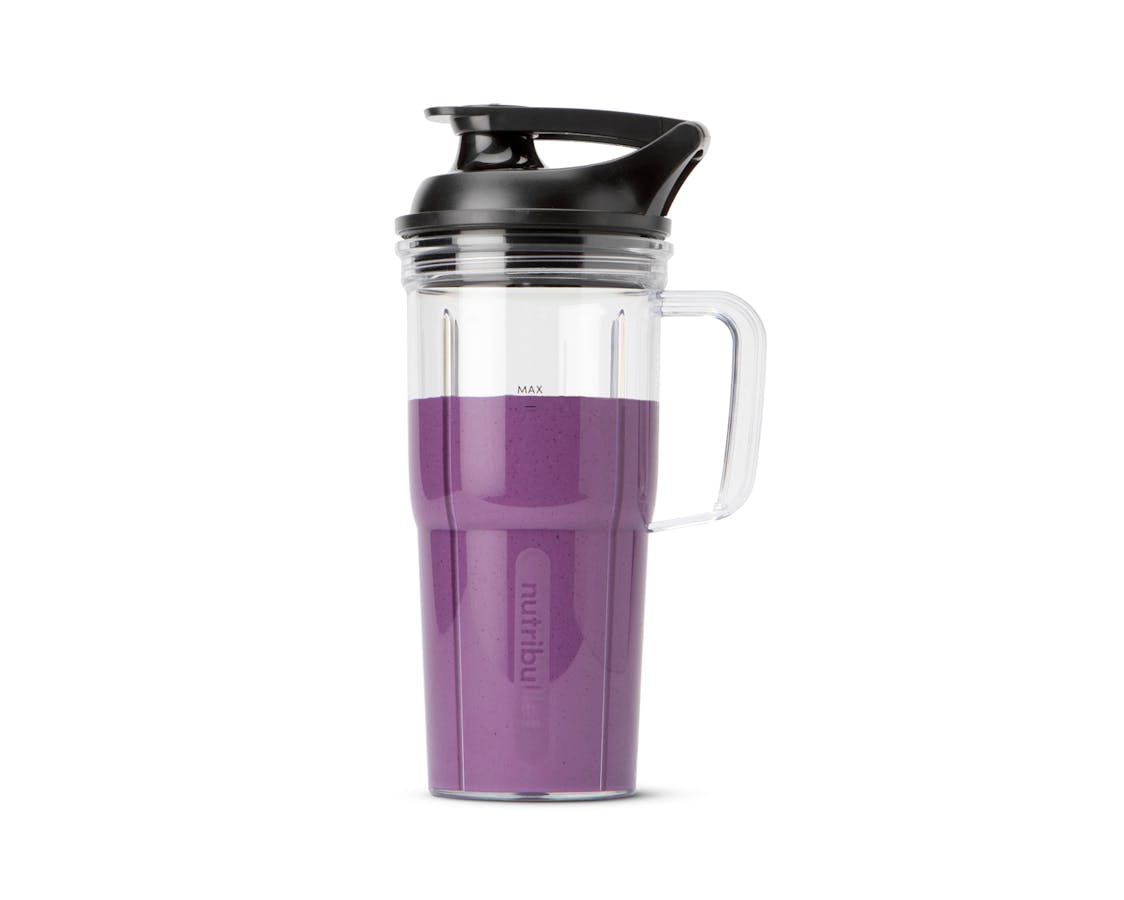 24oz Handled Cup To Go Lid filled with purple smoothie