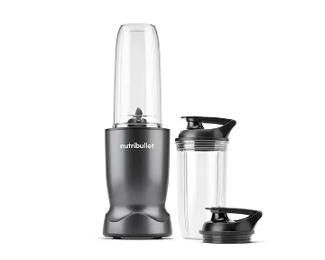 Black nutribullet blender on white background