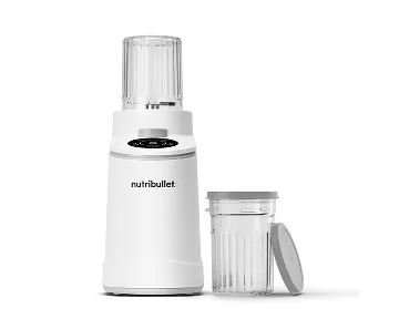 nutribullet Chill ice cream maker in white with clear blending cup and pint container with lid