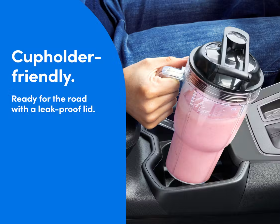 Cupholder friendly, new handled tumbler with to-go lid for personal nutribullet cup