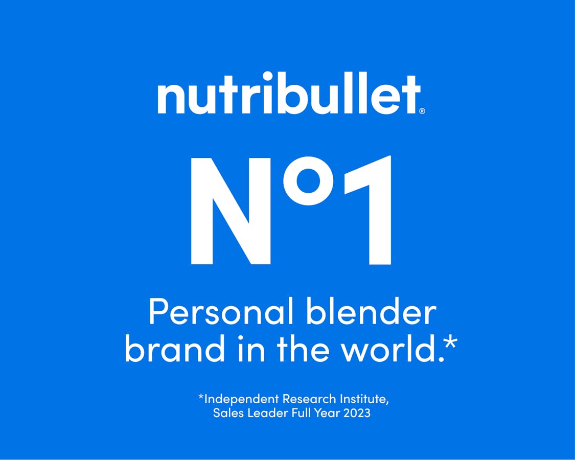 Blue background with white text reading "nutribullet N°1 Personal blender brand in the world".
