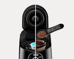 Product preview 4 of 7. Thumbnail of left half of machine making coffee pod and right half spooning coffee into brew basket.
