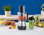 Product preview 2 of 7. Thumbnail magic bullet Kitchen Express with salsa on blue background.