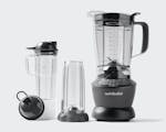 Product preview 1 of 7. Thumbnail nutribullet with cup, handled cup and lids on grey background.