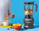 Product preview 3 of 6. Thumbnail nutribullet Blender with soup ingredients on blue background.