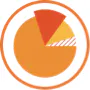 Ícono de gráfico circular ilustrado en color naranja con secciones en tonos naranjas contrastantes.