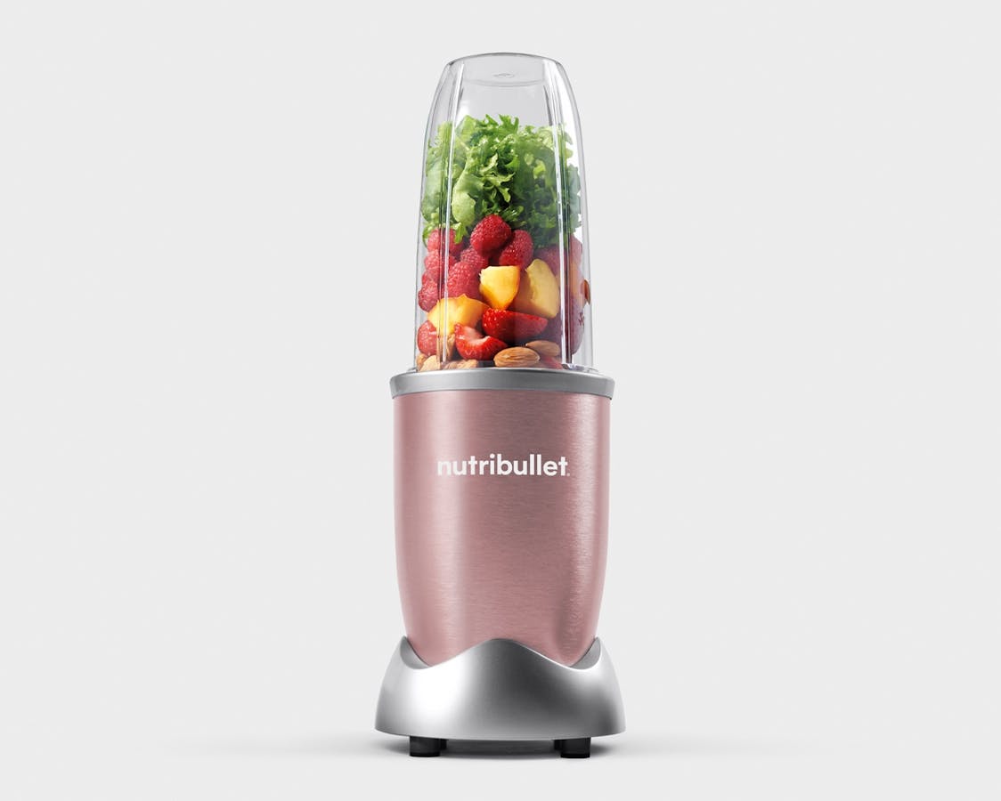 nutribullet Pro Rose Gold with fruits, vegetables and ice