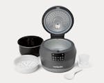 Product preview 7 of 9. Thumbnail of EveryGrain Cooker base, cooking pot, steaming basket, rice spoon, and measuring scoop.