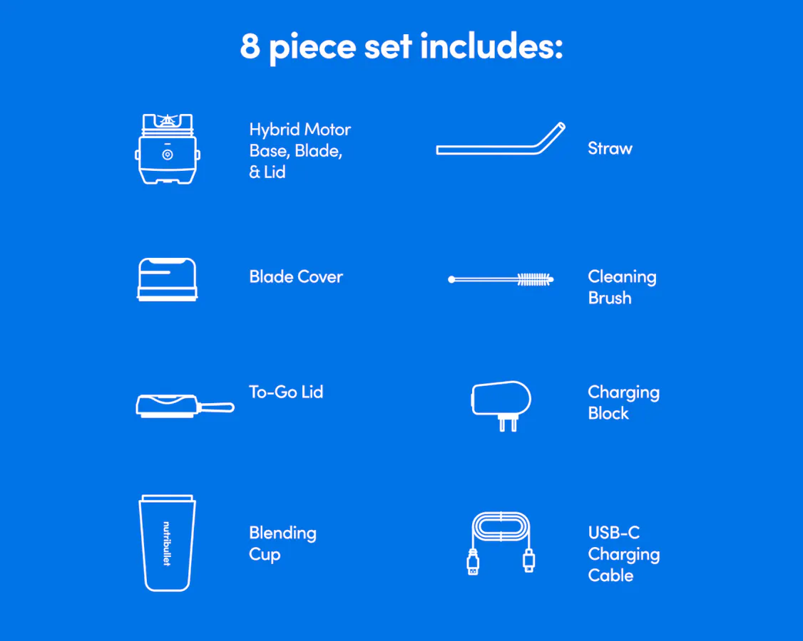 Description of all items included with the nutribullet Flip Insulated Portable blender.